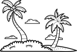 Hand Drawn Coconut tree in the middle of the sea in flat style vector