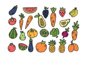Hand Drawn Vegetable and fruit set in flat style vector