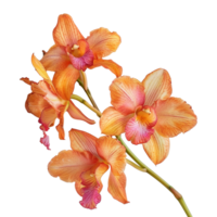 AI generated Pink-orange orchid flowers on isolated transparency png