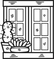 Hand Drawn Window and cactus in flat style vector