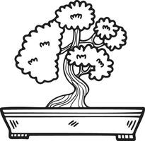 Hand Drawn Japanese and Chinese style bonsai trees in flat style vector