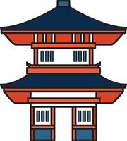 mano dibujado japonés y chino estilo pabellones o pagodas en plano estilo vector