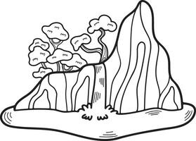 Hand Drawn island and waterfall in flat style vector