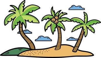 mano dibujado Coco árbol en el medio de el mar en plano estilo vector