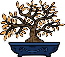 Hand Drawn Japanese and Chinese style bonsai trees in flat style vector