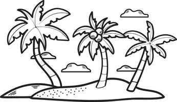 Hand Drawn Coconut tree in the middle of the sea in flat style vector