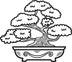 Hand Drawn Japanese and Chinese style bonsai trees in flat style vector