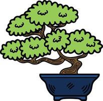 Hand Drawn Japanese and Chinese style bonsai trees in flat style vector