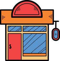 Hand Drawn Shop fronts and buildings in flat style vector