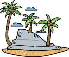 Hand Drawn Coconut tree in the middle of the sea in flat style vector