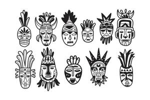 Hand Drawn tribal mask in flat style vector