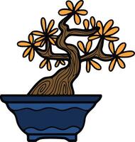 Hand Drawn Japanese and Chinese style bonsai trees in flat style vector