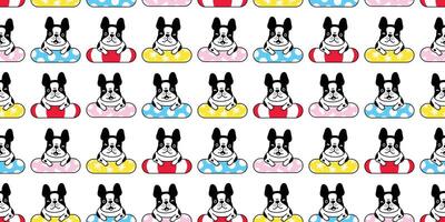 dog seamless pattern french bulldog swimming ring pool ocean beach pet puppy breed vector repeat wallpaper scarf isolated tile background cartoon animal doodle illustration design