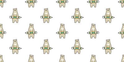 Bear seamless pattern vector polar bear pencil scarf isolated cartoon tile background repeat wallpaper animal illustration design