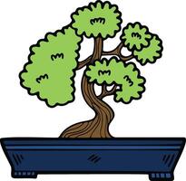 Hand Drawn Japanese and Chinese style bonsai trees in flat style vector