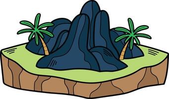 Hand Drawn island and waterfall in flat style vector