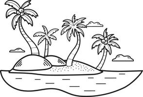 Hand Drawn Coconut tree in the middle of the sea in flat style vector