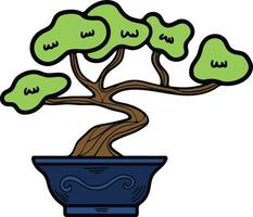 Hand Drawn Japanese and Chinese style bonsai trees in flat style vector