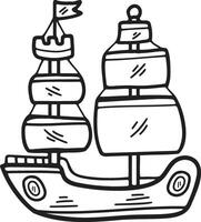 Hand Drawn Sailboat or fishing boat in flat style vector