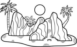 Hand Drawn island and waterfall in flat style vector