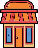 Hand Drawn Shop fronts and buildings in flat style vector