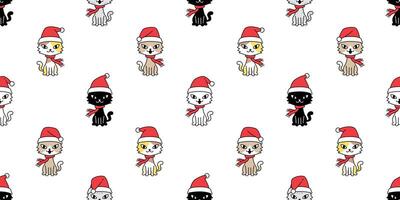 cat seamless pattern Christmas Santa Claus hat kitten vector cartoon scarf isolated repeat wallpaper tile background illustration doodle design