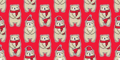 Bear seamless pattern Christmas vector polar bear Santa Claus hat cartoon repeat background scarf isolated tile wallpaper illustration doodle design