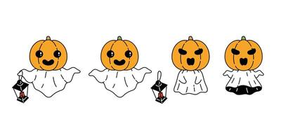 Ghost pumpkin spooky vector Halloween icon lamp logo symbol cartoon character doodle evil illustration design