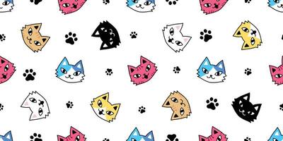 cat seamless pattern kitten paw footprint vector calico head face cartoon isolated repeat wallpaper tile background character doodle illustration design