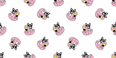 dog seamless pattern french bulldog swimming ring flamingo pool ocean beach puppy pet breed vector repeat wallpaper scarf isolated tile background cartoon animal doodle illustration design