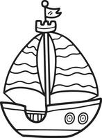 Hand Drawn Sailboat or fishing boat in flat style vector