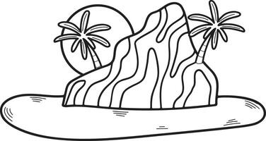 mano dibujado isla y cascada en plano estilo vector
