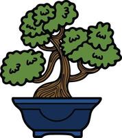 mano dibujado japonés y chino estilo bonsai arboles en plano estilo vector