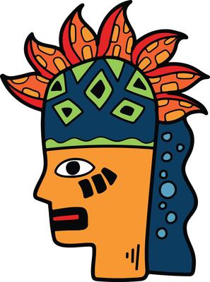 Hand Drawn tribal mask in flat style