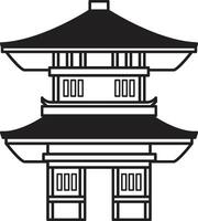 mano dibujado japonés y chino estilo pabellones o pagodas en plano estilo vector