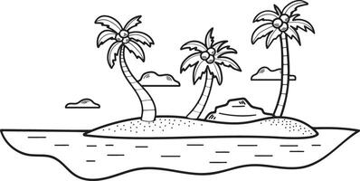 Hand Drawn Coconut tree in the middle of the sea in flat style vector