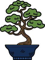 Hand Drawn Japanese and Chinese style bonsai trees in flat style vector