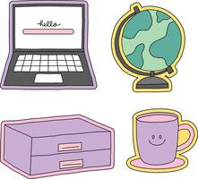 Pop Vibrant Desk Essential Icon set Illustration Vector