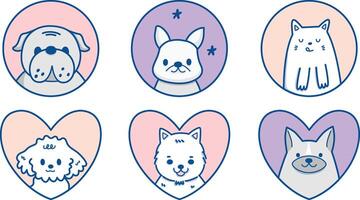 Cute cat dog frame sticker set Illustration Vector