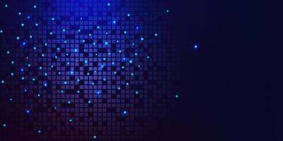 Global network connection concept with connecting the dots and lines and digital pixel on dark blue background. Vector illustration.