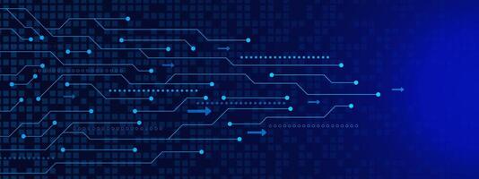 electrónico circuito tablero en oscuro azul para alto digital tecnología, digital conectar, comunicación Ciencias y tecnología concepto antecedentes. vector ilustración.