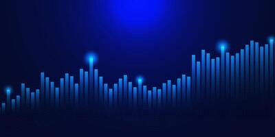 Business increase of positive indicators and analyzing financial and investment data with candle stick graph chart on blue background. Vector illustration.