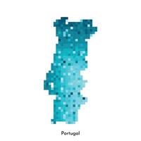 Vector isolated geometric illustration with simple icy blue shape of Portugal map. Pixel art style for NFT template. Dotted logo with gradient texture for design on white background