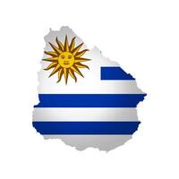 Vector isolated illustration with national flag with shape of Uruguay map simplified. Volume shadow on the map. White background