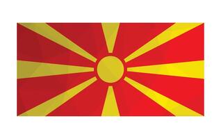 Vector isolated illustration. Official symbol of North Macedonia. National flag with yellow sun on red field. Creative design in low poly style with triangular shapes. Gradient effect.