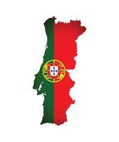 Vector isolated illustration with Portuguese national flag with shape of Portugal map simplified. Volume shadow on the map. White background.