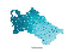 Vector isolated geometric illustration with simple icy blue shape of Turkmenistan map. Pixel art style for NFT template. Dotted logo with gradient texture for design on white background