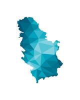 Vector isolated illustration icon with simplified blue silhouette of Republic of Serbia map. Polygonal geometric style, triangular shapes. White background.