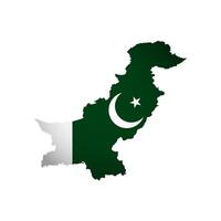 Vector isolated illustration with national flag with shape of Pakistan map simplified. Volume shadow on the map. White background