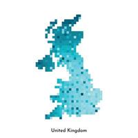 Vector isolated geometric illustration with simple icy blue shape of United Kingdom of Great Britain and Northern Ireland map. Pixel art style for NFT template. Dotted logo with gradient texture